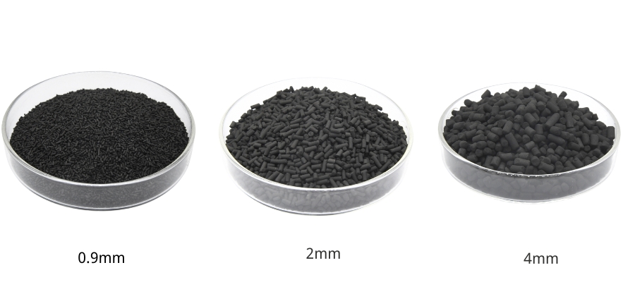 Tamaño del carbón activado en columna 0,9 mm 2 mm 4 mm