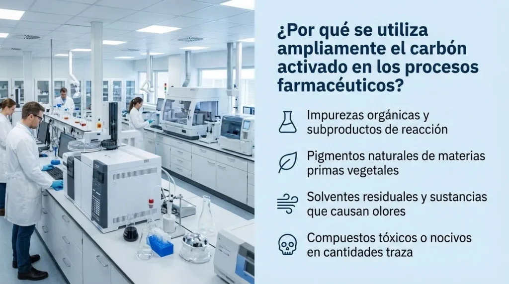 Por que se utiliza ampliamente el carbon activado en los procesos farmaceuticos