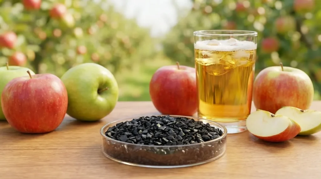 Carbon activado granular de cascara de coco para la decoloracion del zumo de manzana