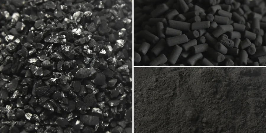 Formas de carbon activado de cascara de coco