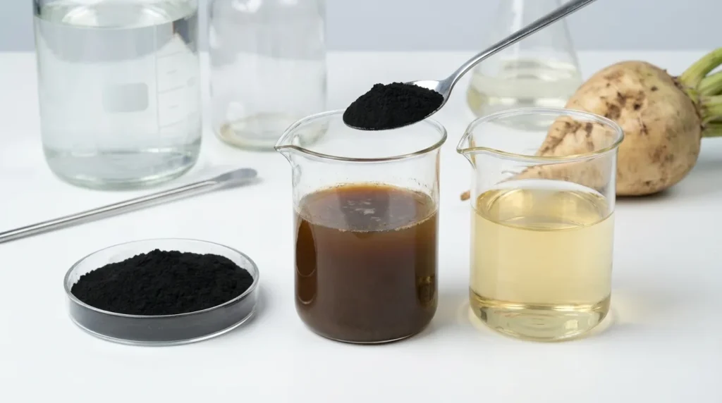 Carbon activado en polvo a base de madera para la decoloracion del azucar de remolacha